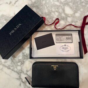 PRADA Milano Saffiano Zip Wallet with Box